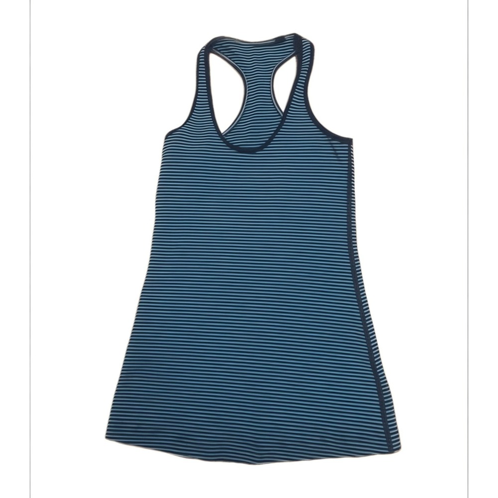 LULULEMON ATHLETICA BLUE STRIPE SCOOP‎ NECK RACER BACK TANK TOP SZ S Small